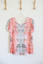 NEW Time And Tru Orange Gray & White Patterned Studded Top | S