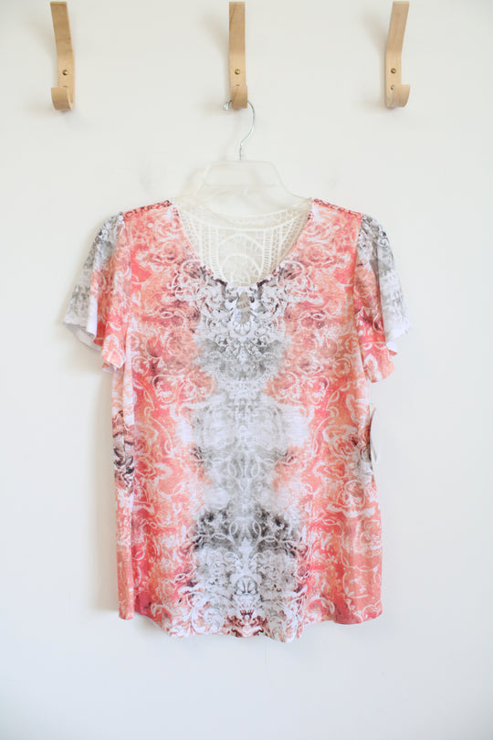 NEW Time And Tru Orange Gray & White Patterned Studded Top | S