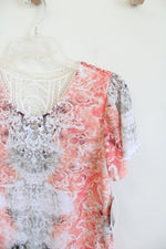NEW Time And Tru Orange Gray & White Patterned Studded Top | S