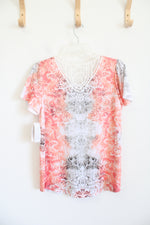 NEW Time And Tru Orange Gray & White Patterned Studded Top | S