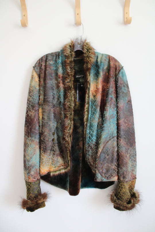 NEW Lee Anderson Faux Fur Dyed Animal Print Fur Trimmed Jacket | S