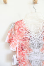 NEW Time And Tru Orange Gray & White Patterned Studded Top | S