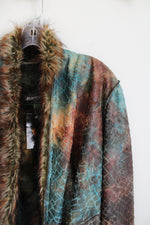 NEW Lee Anderson Faux Fur Dyed Animal Print Fur Trimmed Jacket | S