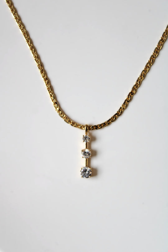 Three Stone Bar Gold Filled Necklace