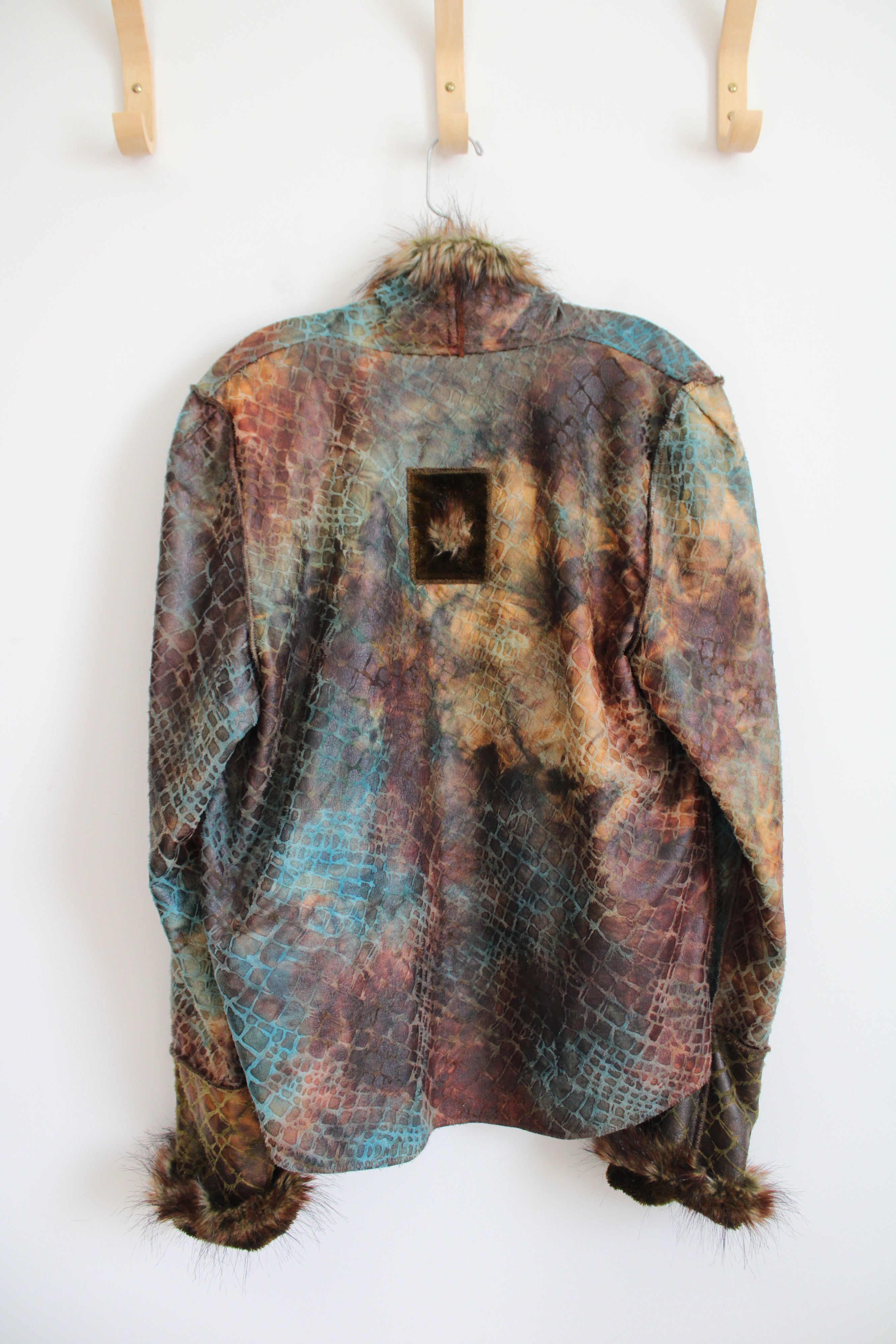 NEW Lee Anderson Faux Fur Dyed Animal Print Fur Trimmed Jacket | S