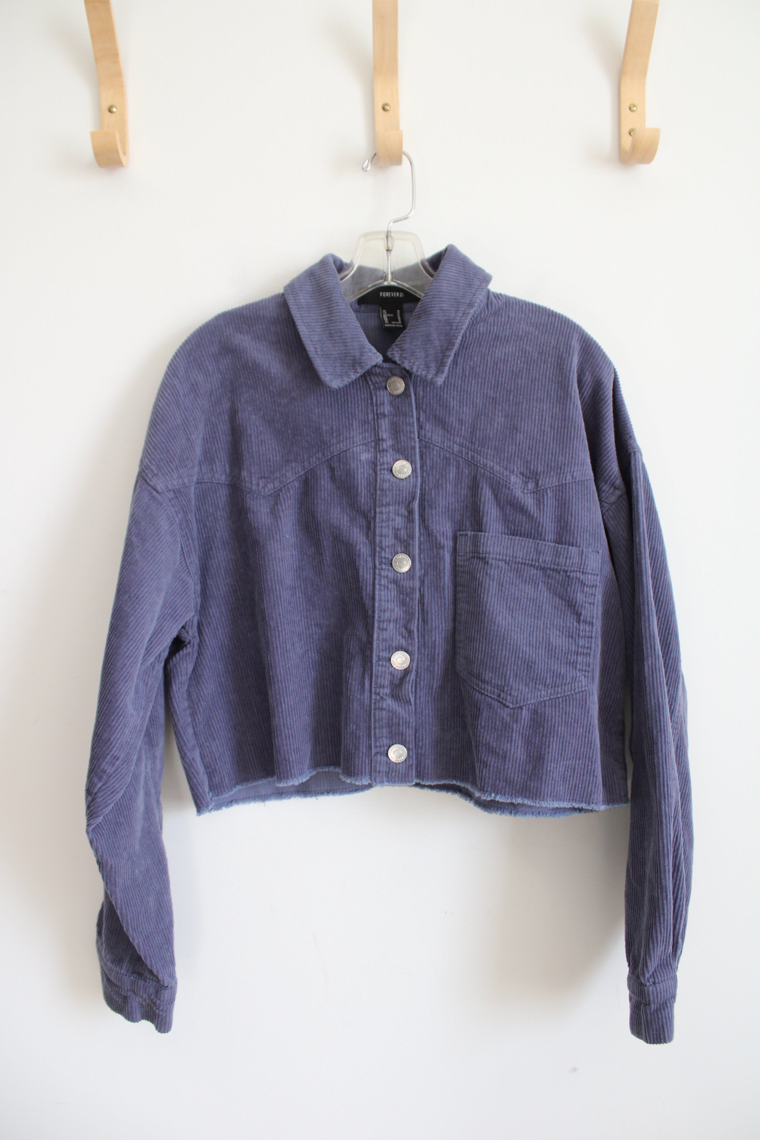 Forever 21 Dusty Blue Corduroy Cropped Button Down Top | M