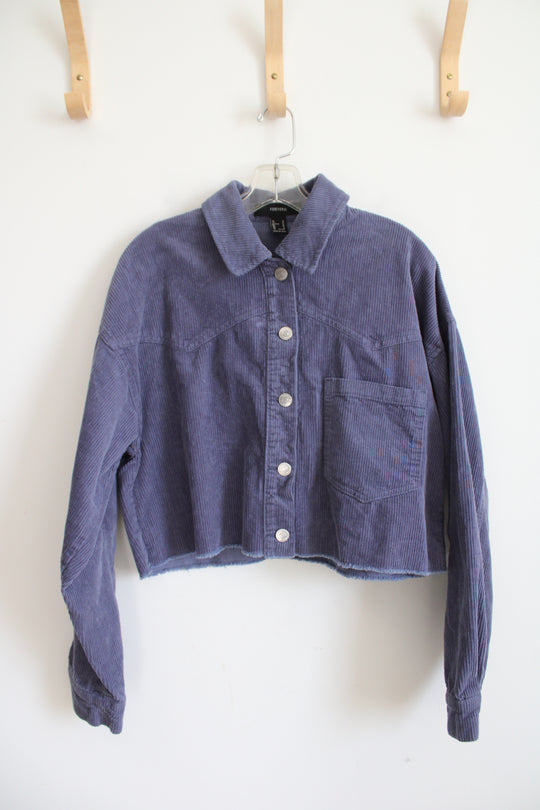 Forever 21 Dusty Blue Corduroy Cropped Button Down Top | M