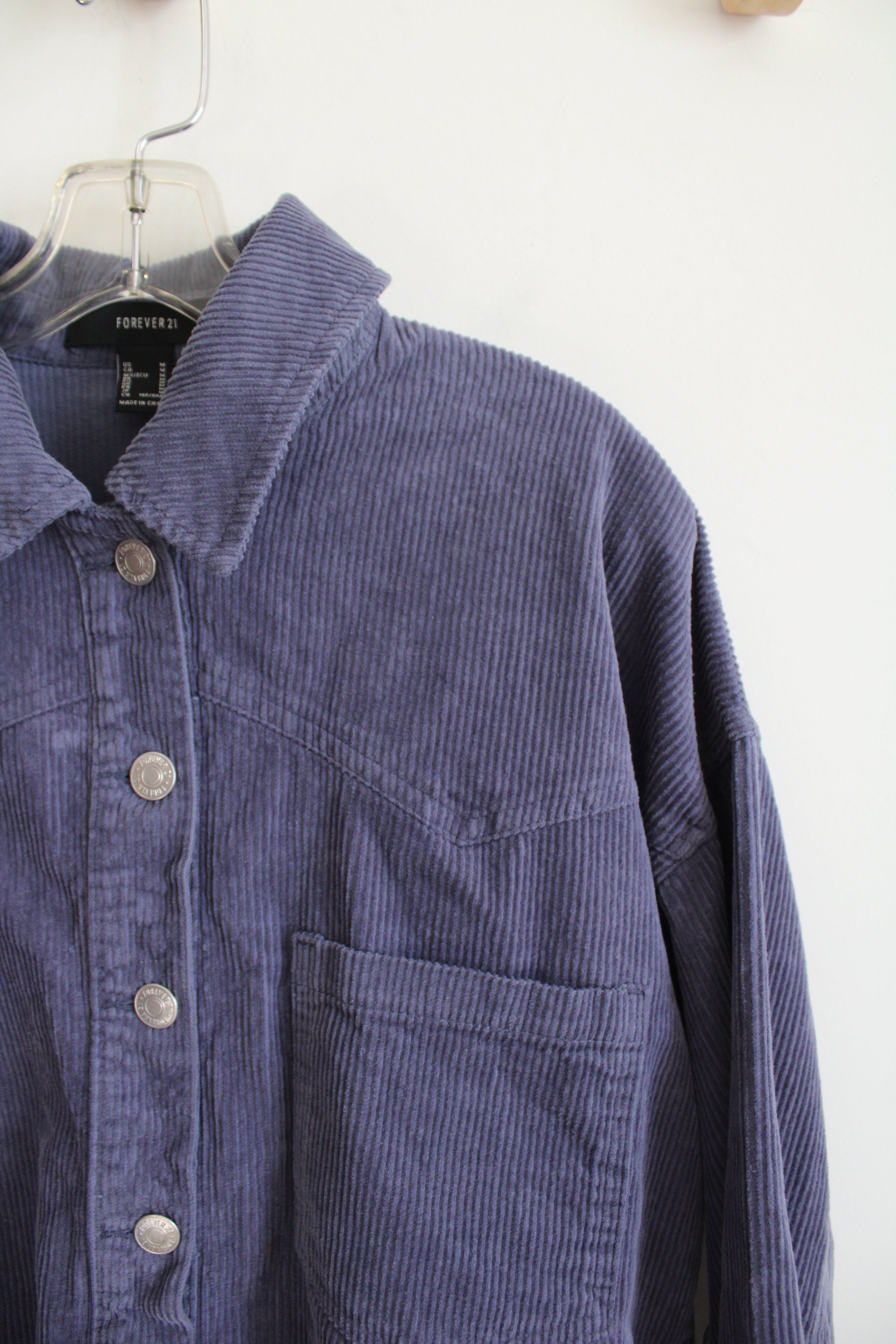 Forever 21 Dusty Blue Corduroy Cropped Button Down Top | M