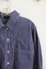 Forever 21 Dusty Blue Corduroy Cropped Button Down Top | M