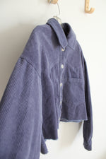 Forever 21 Dusty Blue Corduroy Cropped Button Down Top | M