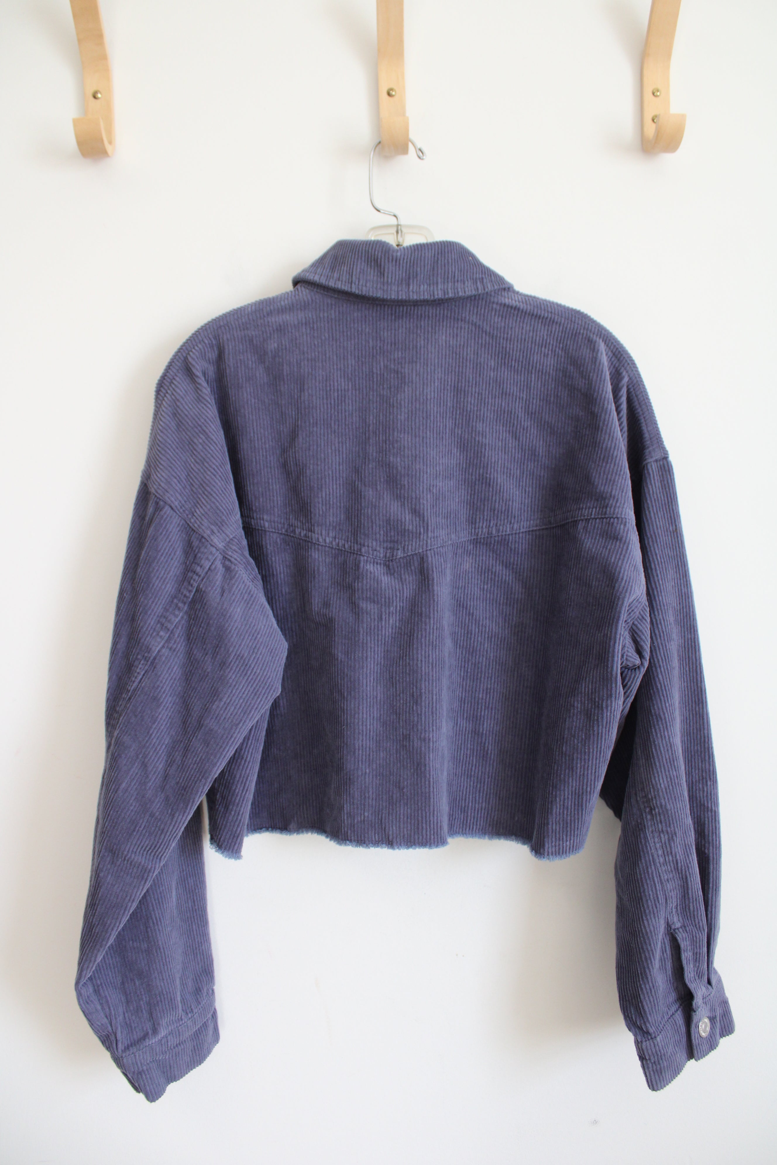Forever 21 Dusty Blue Corduroy Cropped Button Down Top | M