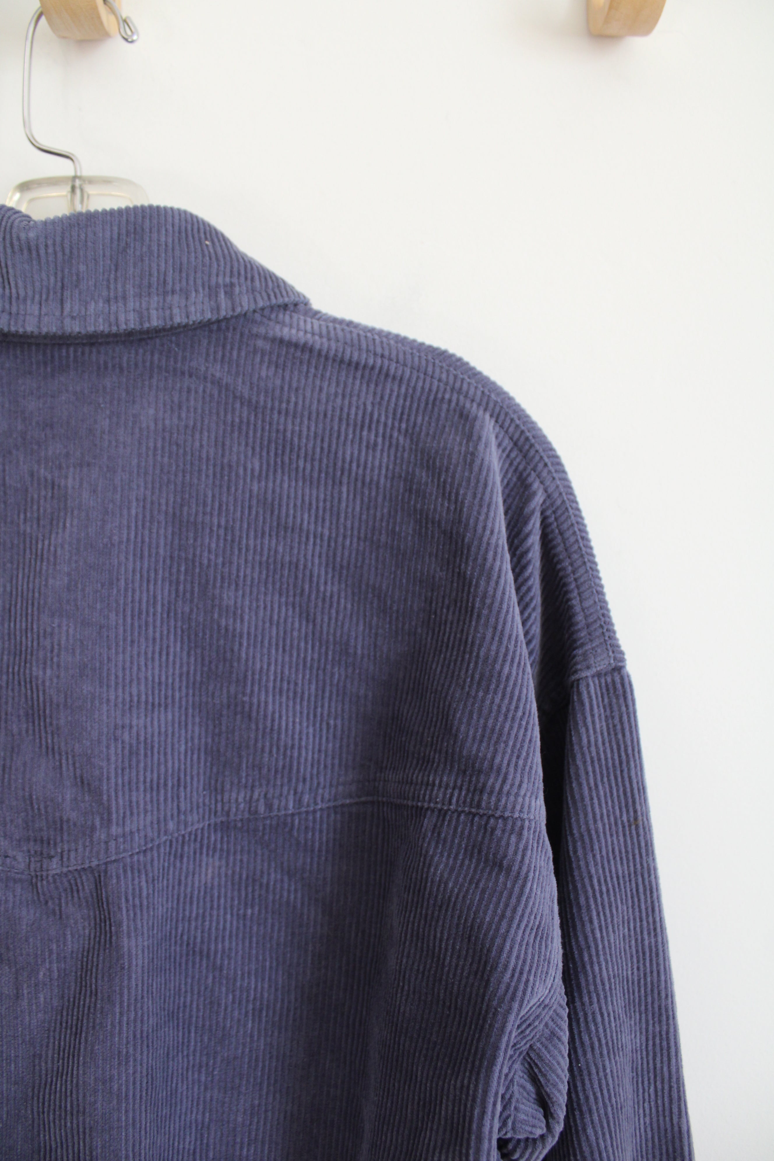 Forever 21 Dusty Blue Corduroy Cropped Button Down Top | M