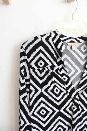 Banana Republic Black & White Square Patterned Top | S