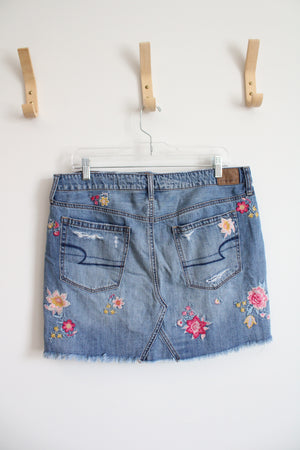 American Eagle Embroidered Colorful Floral Mini Denim Skirt | 14
