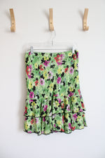 Lily Green & Colorful Floral Ruffled Skirt | S