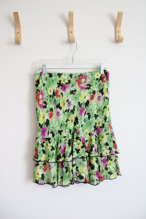 Lily Green & Colorful Floral Ruffled Skirt | S