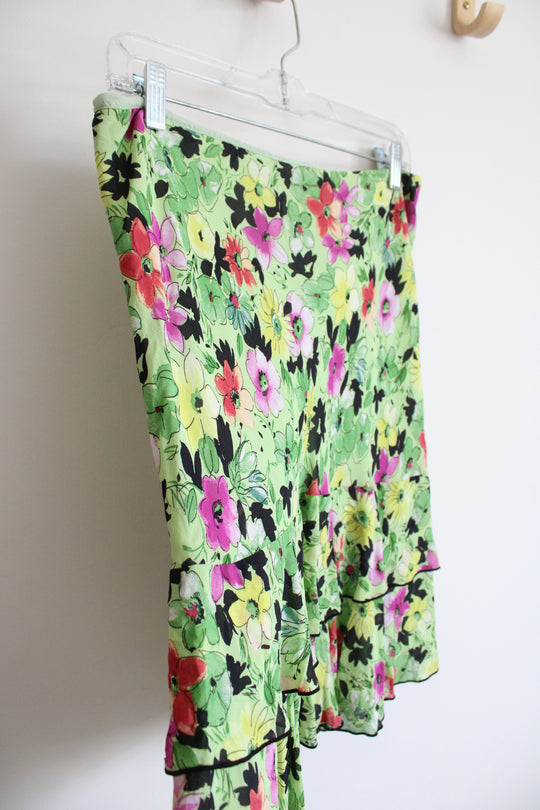 Lily Green & Colorful Floral Ruffled Skirt | S