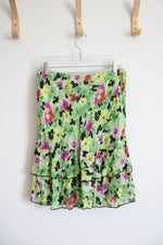 Lily Green & Colorful Floral Ruffled Skirt | S