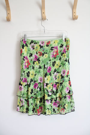 Lily Green & Colorful Floral Ruffled Skirt | S