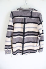 NEW The Sweatshirt Project Gray White Plaid Sherpa Button Down | M