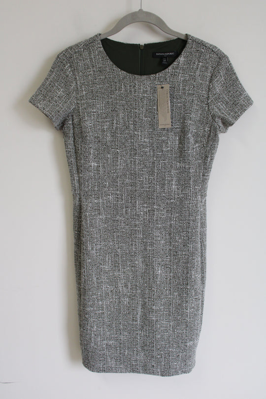 NEW Banana Republic Green White Tweed Fitted Dress | 0 Petite