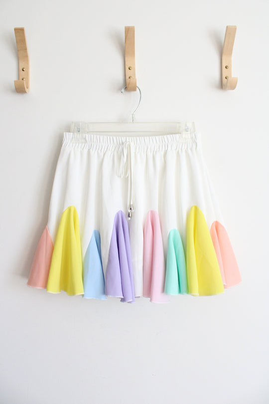 Main Strip White & Pastel Rainbow Flutter Mini Skort | S
