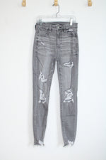 American Eagle Light Gray Super Hi-Rise Destressed Jegging | 2