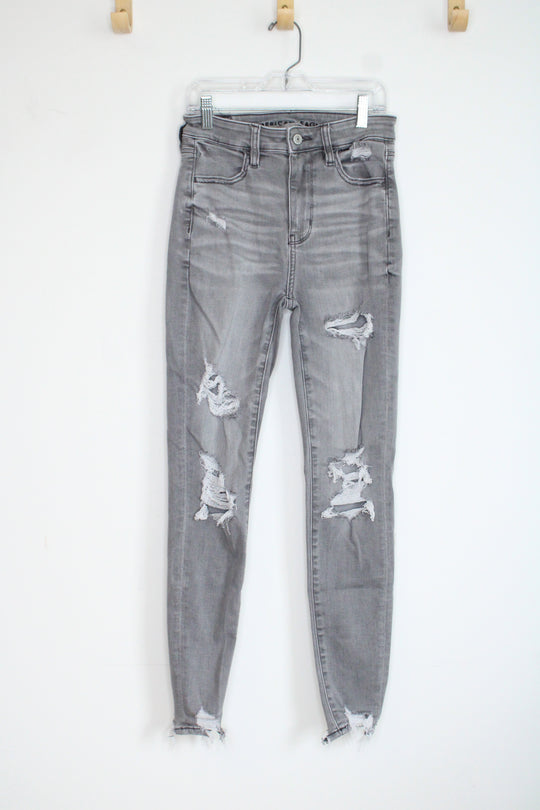 American Eagle Light Gray Super Hi-Rise Destressed Jegging | 2