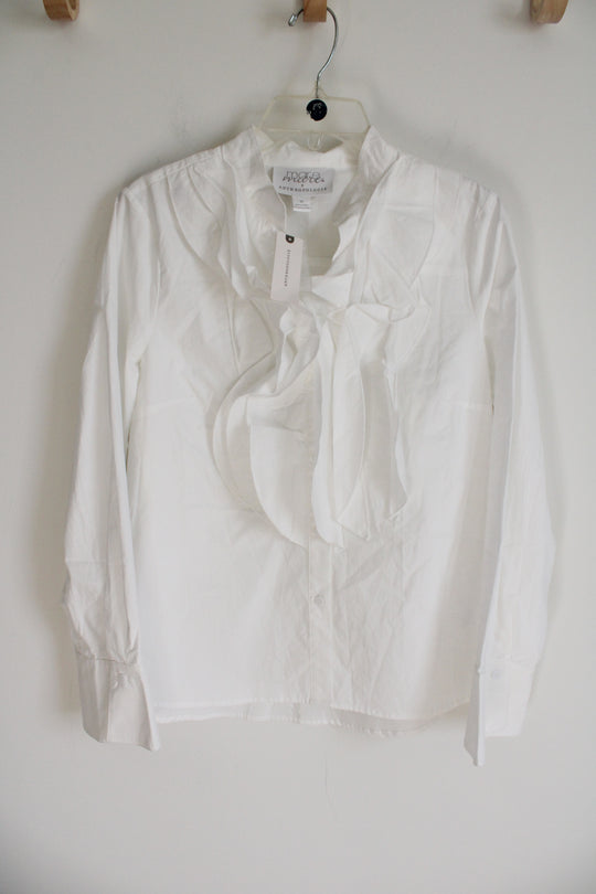 NEW Mare Mare X Anthropologie White Ruffle Front Cotton Shirt | M