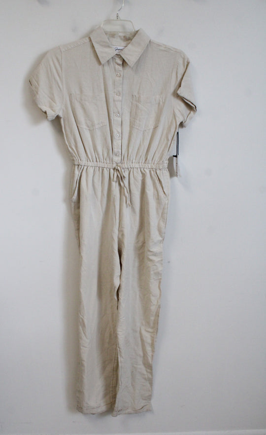 Japna Beige Linen Blend Jumpsuit | M