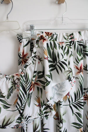 Shein Curve White Tropical Print Cropped Top & Skirt Set | 2XL