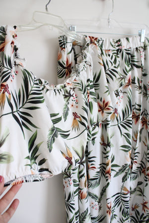 Shein Curve White Tropical Print Cropped Top & Skirt Set | 2XL