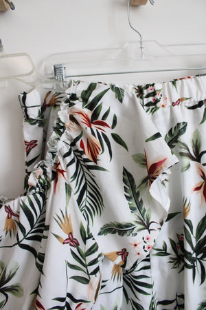 Shein Curve White Tropical Print Cropped Top & Skirt Set | 2XL