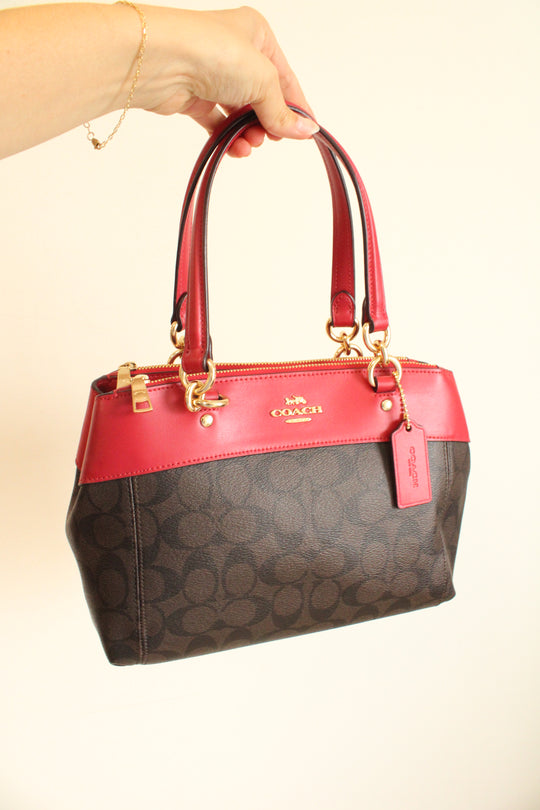 Coach Brooke Carryall Red & Brown Monogram Purse