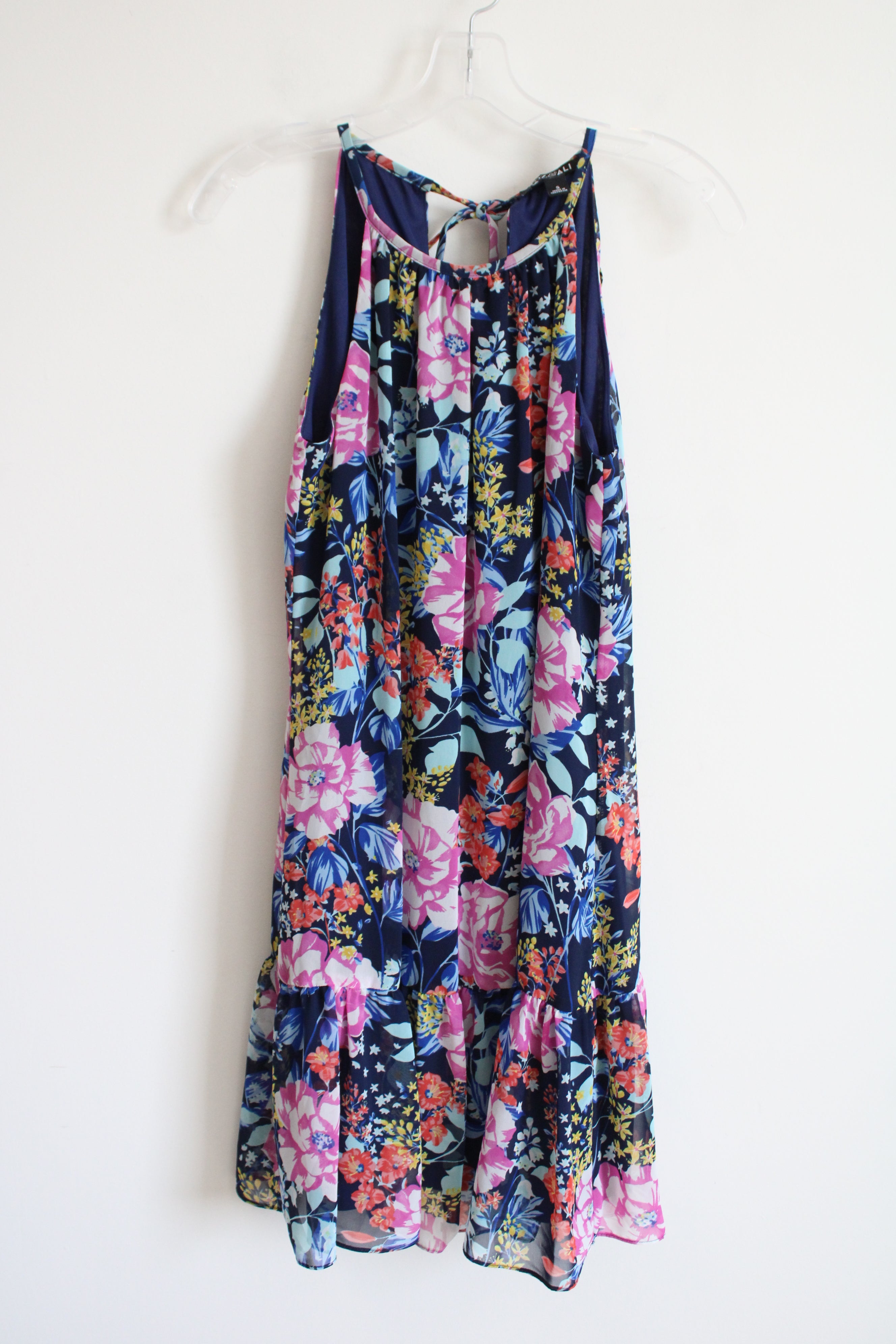 Roz & Ali Navy Blue Floral Chiffon Dress | S