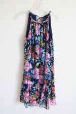 Roz & Ali Navy Blue Floral Chiffon Dress | S