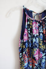Roz & Ali Navy Blue Floral Chiffon Dress | S