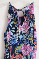 Roz & Ali Navy Blue Floral Chiffon Dress | S