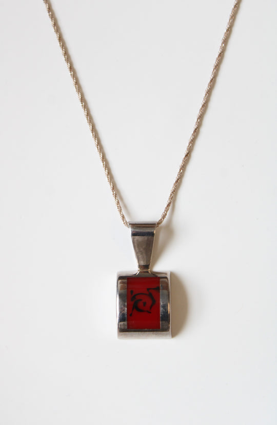 Red Turquoise Sterling Silver Pendant Necklace