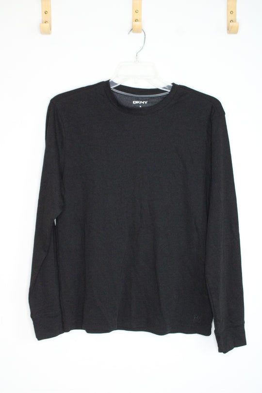 DKNY Black Long Sleeve Lightly Ribbed Crewneck T-Shirt | M