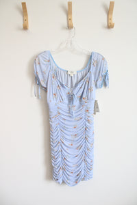NEW No Comment Blue Floral Ruched Bodycon Dress | L