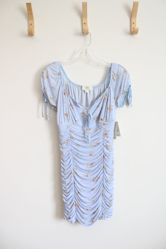 NEW No Comment Blue Floral Ruched Bodycon Dress | L
