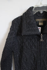 NEW Inis Crafts Ireland Gray Knit Long Zip Up Merino Wool Cardigan | M