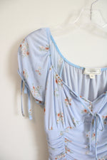 NEW No Comment Blue Floral Ruched Bodycon Dress | L