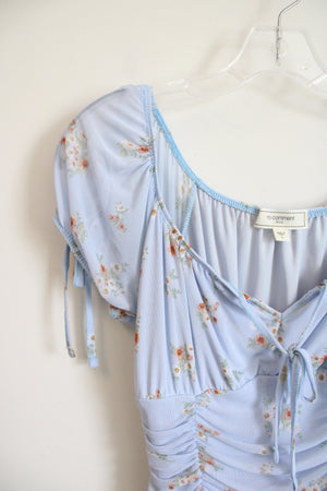 NEW No Comment Blue Floral Ruched Bodycon Dress | L