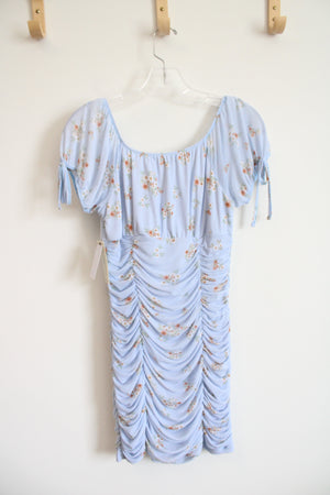 NEW No Comment Blue Floral Ruched Bodycon Dress | L