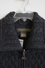 NEW Inis Crafts Ireland Gray Knit Long Zip Up Merino Wool Cardigan | M