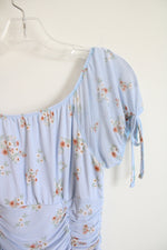 NEW No Comment Blue Floral Ruched Bodycon Dress | L