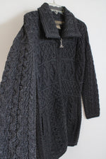 NEW Inis Crafts Ireland Gray Knit Long Zip Up Merino Wool Cardigan | M