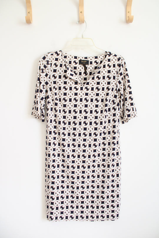 Laundry Navy Tan & White Patterned Dress | 6P